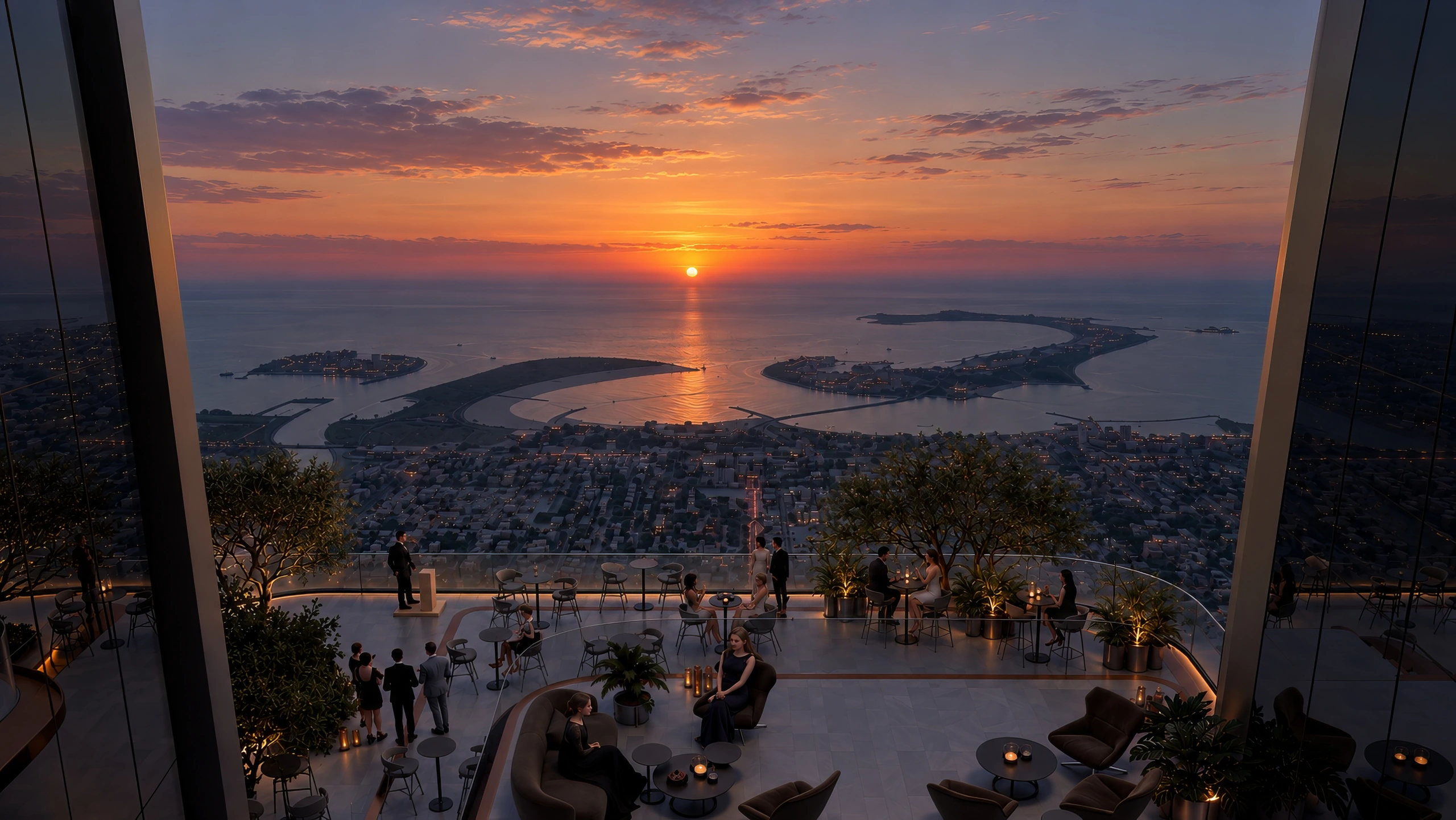 Official render of Berkeley's terrace overlooking the sunset
